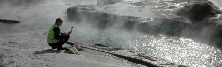 Staff recording geothermal data