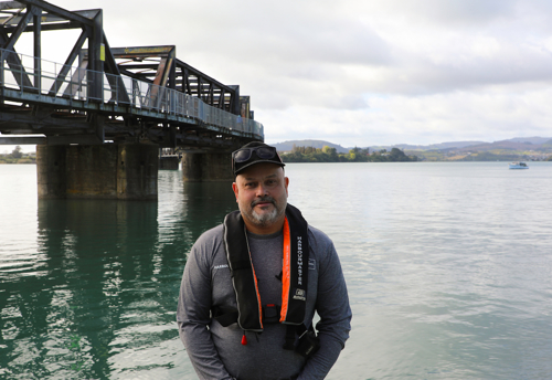 Harbourmaster Jon Jon Peters wearing his lifejacket