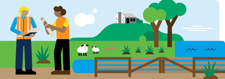 illustration with people by river
