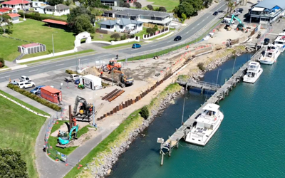 Stopbank construction on eastern end of the Commercial Wharf 