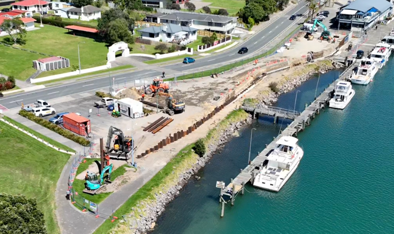 Stopbank construction on eastern end of the Commercial Wharf 